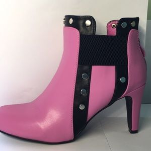 Pink Stud Trimmed Heeled Boots